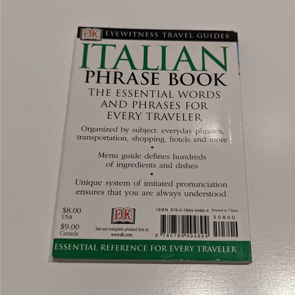 Italian Phrase Book (2003, Paperback) – Eyewitness Travel Guide [Food, Numbers] - Picture 2 of 7